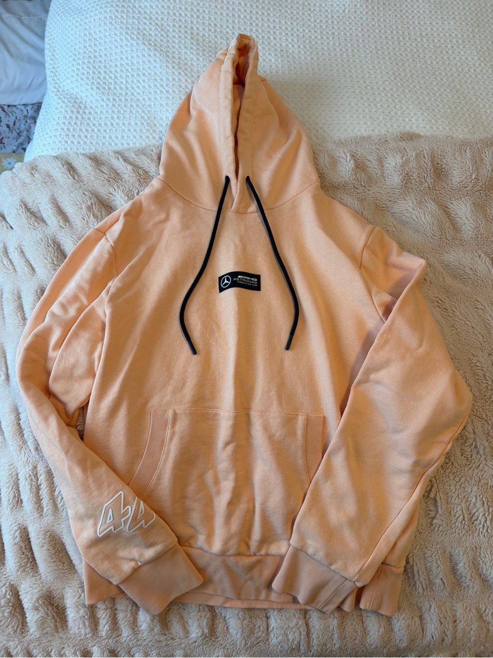 Mercedes AMG Petronas Peach Hooded Sweatshirt with Black Drawstrings